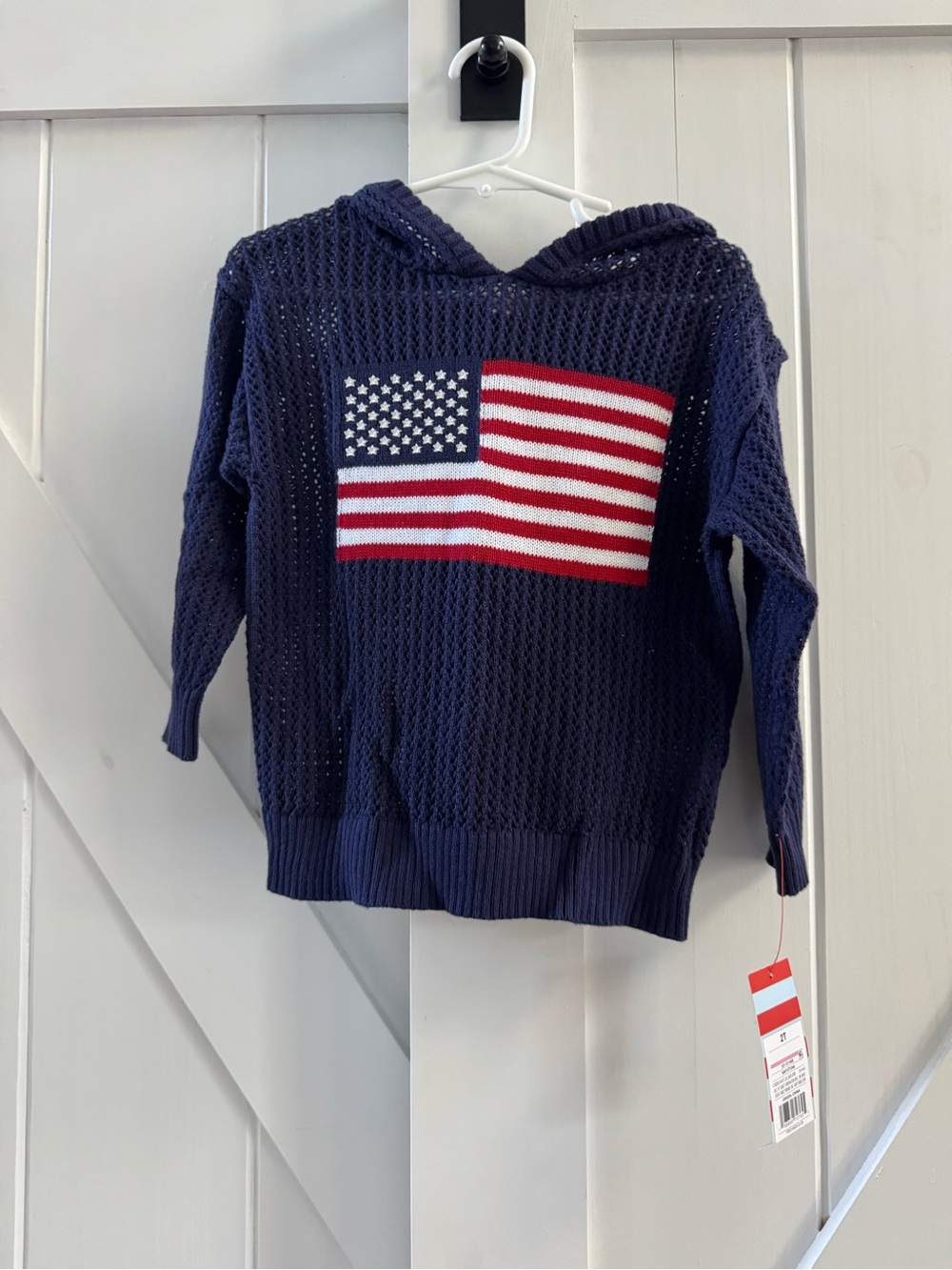 Cat & Jack Kids Patriotic American Flag Crochet Knit Hoodie Sweater Size 2T